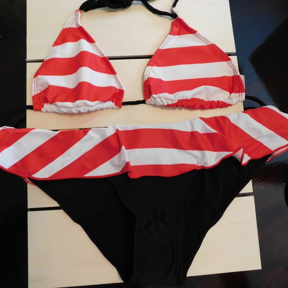 Junior's Large Red, White & Black Bikini - New